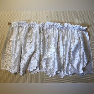 9770 2 White Lace Floral Pattern Curtain Valances JC Penny Polyester 24” X 56”
